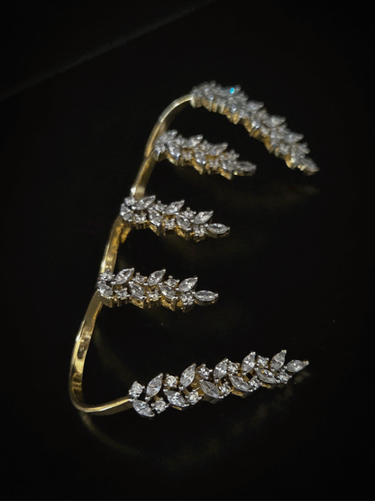 Four fingers adjustable gold finish baguette shaped AD  ring