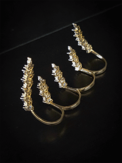 Four fingers adjustable gold finish baguette shaped AD  ring