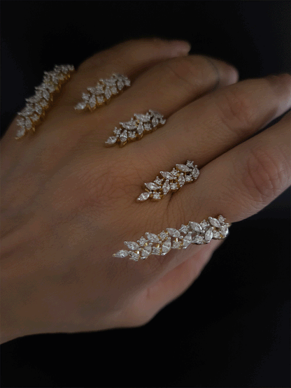 Four fingers adjustable gold finish baguette shaped AD  ring