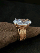Load image into Gallery viewer, Oval shaped white stone adjustable ring with self design broad band