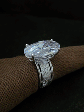 Load image into Gallery viewer, Oval shaped white stone adjustable ring with self design broad band