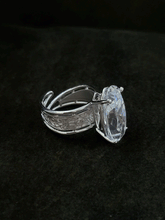 Load image into Gallery viewer, Oval shaped white stone adjustable ring with self design broad band