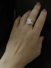 Load image into Gallery viewer, Two attached leaves white stones adjustable ring with self design broad band
