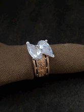Load image into Gallery viewer, Two attached leaves white stones adjustable ring with self design broad band