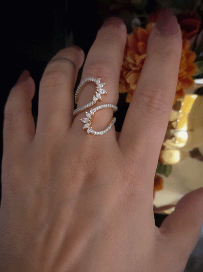 Double loop design zircon studded adjustable ring with marquise shaped stones