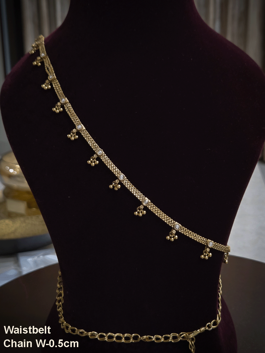 5mm broad chain waist belt with kundan and bead hangings