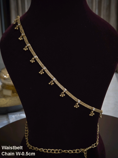 5mm broad chain waist belt with kundan and bead hangings