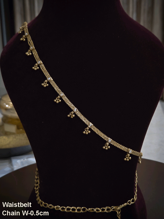5mm broad chain waist belt with kundan and bead hangings