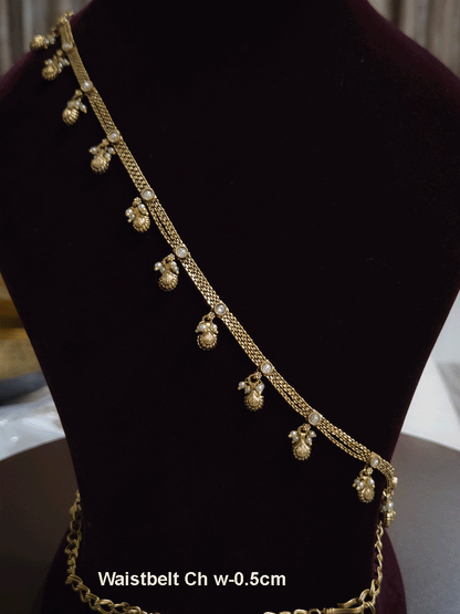 5mm broad chain waist belt with kundan and bead hangings