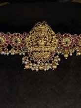 Load image into Gallery viewer, Laxmiji center with side circular design waist belt studded with ruby and green stones(Waistbelt center W-6cm,Side W-3cm)