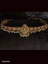 Load image into Gallery viewer, Laxmiji center with side circular design waist belt studded with ruby and green stones(Waistbelt center W-6cm,Side W-3cm)
