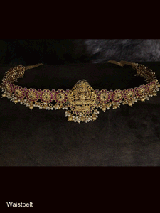 Laxmiji center with side circular design waist belt studded with ruby and green stones(Waistbelt center W-6cm,Side W-3cm)
