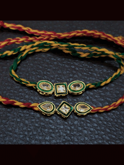 Three different shaped brown stones rakhi's(set of two rakhi's)