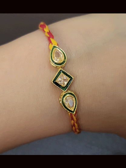 Three different shaped brown stones rakhi's(set of two rakhi's)