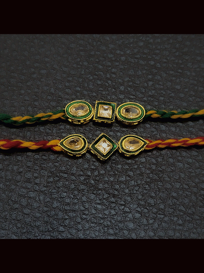 Three different shaped brown stones rakhi's(set of two rakhi's)