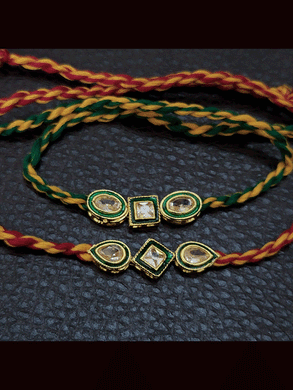 Three different shaped brown stones rakhi's(set of two rakhi's)