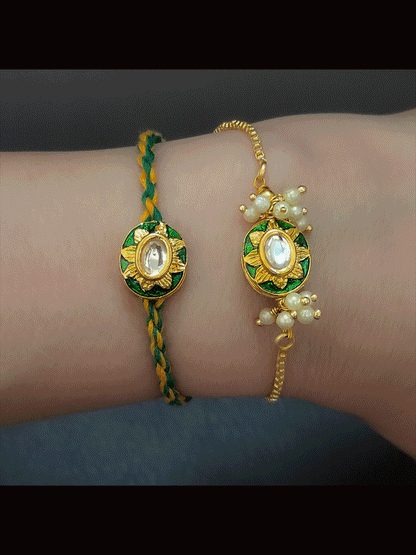 Oval shaped coloured enamel bhai bhabhi rakhi