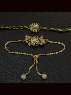 Oval shaped coloured enamel bhai bhabhi rakhi