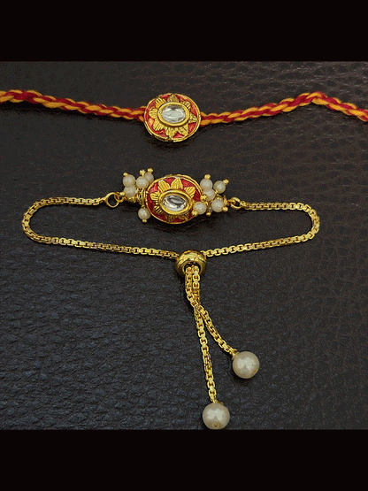 Oval shaped coloured enamel bhai bhabhi rakhi