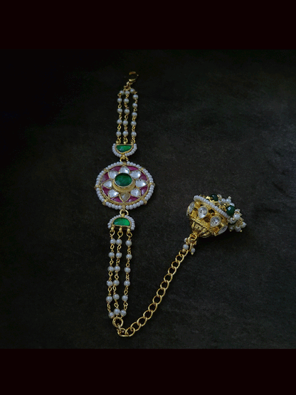 Circular paachi kundan bhabhi(sister) bracelet rakhi with jhoomki hanging