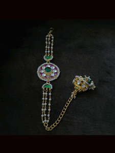Circular paachi kundan bhabhi(sister) bracelet rakhi with jhoomki hanging