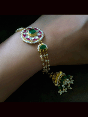 Circular paachi kundan bhabhi(sister) bracelet rakhi with jhoomki hanging
