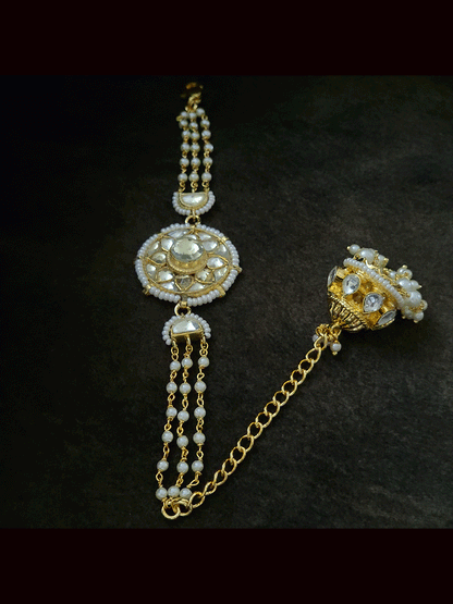 Circular paachi kundan bhabhi(sister) bracelet rakhi with jhoomki hanging