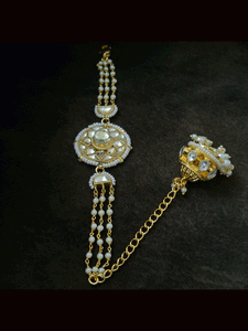 Circular paachi kundan bhabhi(sister) bracelet rakhi with jhoomki hanging