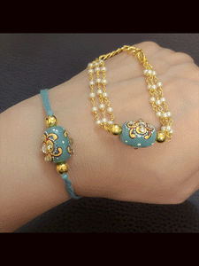 Glass bead with golden paint bhai bhabhi rakhi