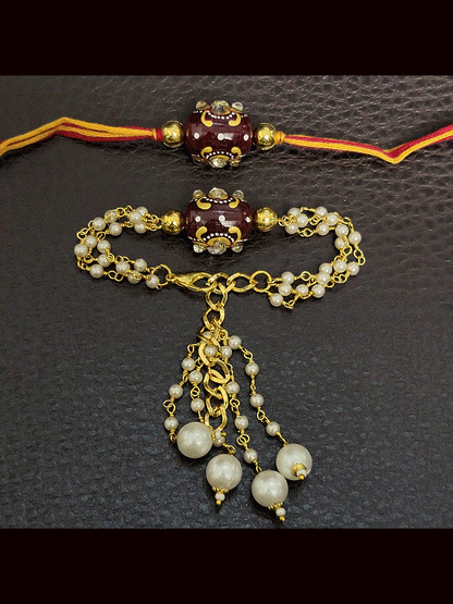 Glass bead with golden paint bhai bhabhi rakhi