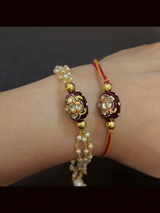 Glass bead with golden paint bhai bhabhi rakhi