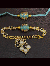 Load image into Gallery viewer, Glass bead with golden paint bhai bhabhi rakhi