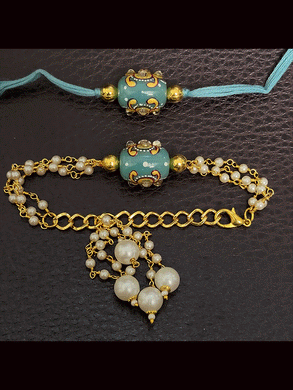 Glass bead with golden paint bhai bhabhi rakhi