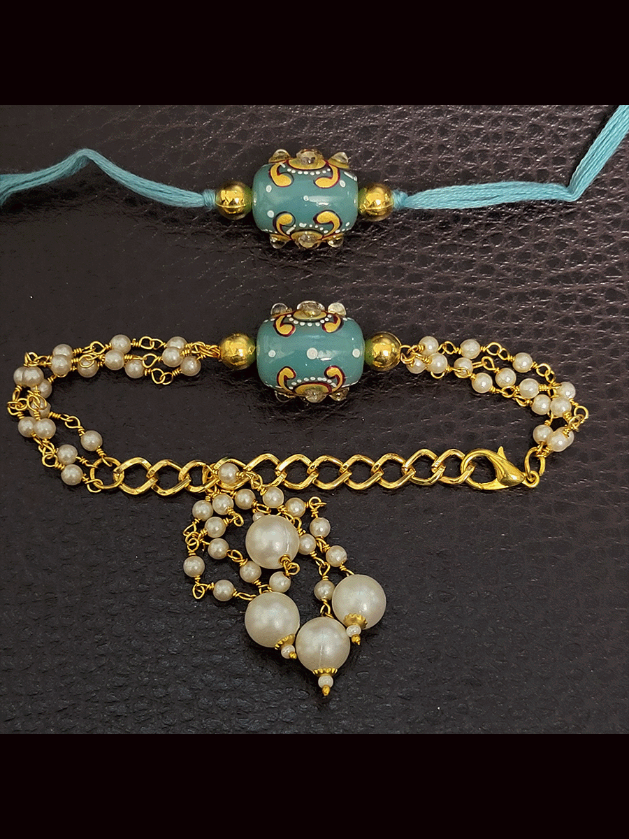 Glass bead with golden paint bhai bhabhi rakhi
