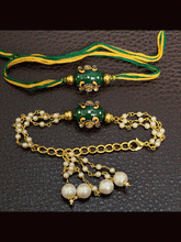 Load image into Gallery viewer, Glass bead with golden paint bhai bhabhi rakhi