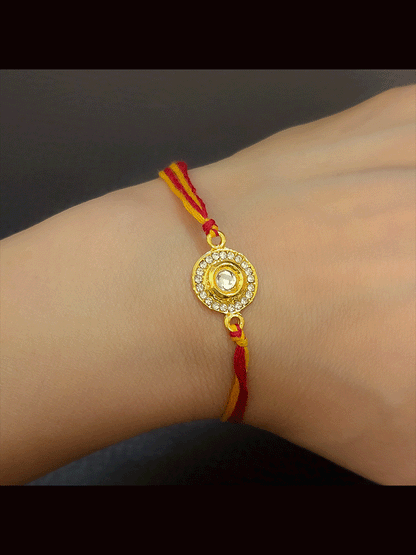Circular AD and kundan mauli thread rakhi