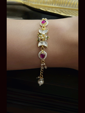 Paachi kundan moon shaped tukdies bhabhi or sister bracelet rakhi