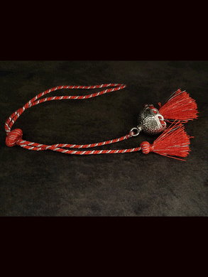 Red and green thread sterling silver bhabhi loomba rakhi