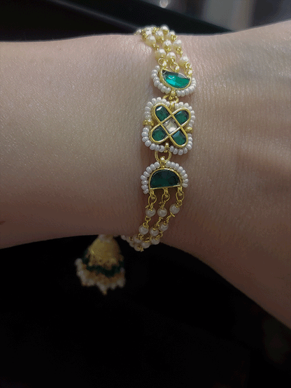 Pacchi kundan flower with side pearl strings with jhoomki hanging sister and bhabhi rakhi