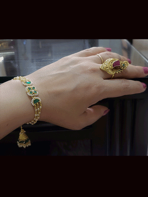 Pacchi kundan flower with side pearl strings with jhoomki hanging sister and bhabhi rakhi