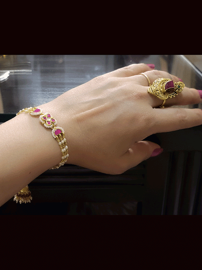 Pacchi kundan flower with side pearl strings with jhoomki hanging sister and bhabhi rakhi