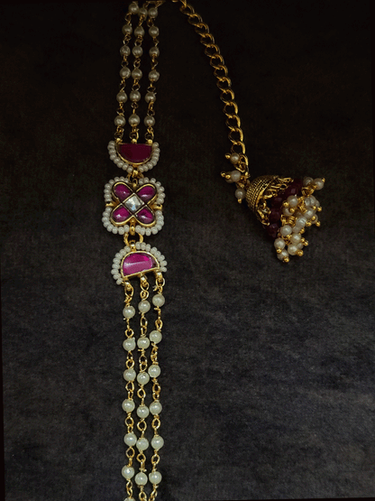Pacchi kundan flower with side pearl strings with jhoomki hanging sister and bhabhi rakhi