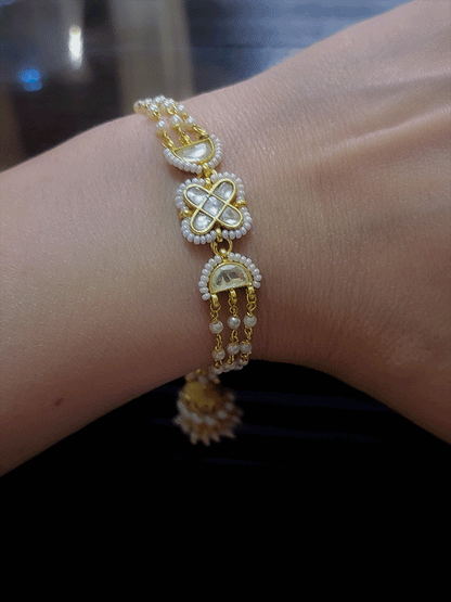 Pacchi kundan flower with side pearl strings with jhoomki hanging sister and bhabhi rakhi