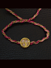Load image into Gallery viewer, Round(1.5cm) coloured Kundan work with coloured thread rakhi