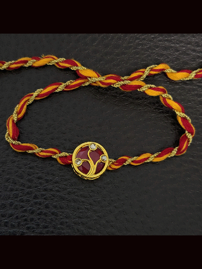Round(1.5cm) coloured Kundan work with coloured thread rakhi