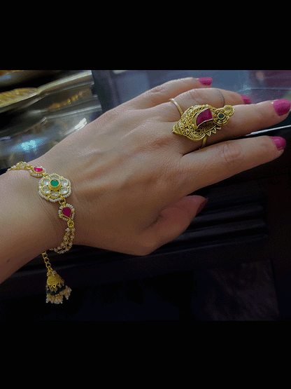Flower tukdi paachi kundan sister and bhabhi rakhi with jhoomki hanging