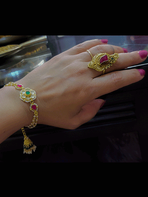 Flower tukdi paachi kundan sister and bhabhi rakhi with jhoomki hanging
