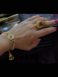 Flower tukdi paachi kundan sister and bhabhi rakhi with jhoomki hanging