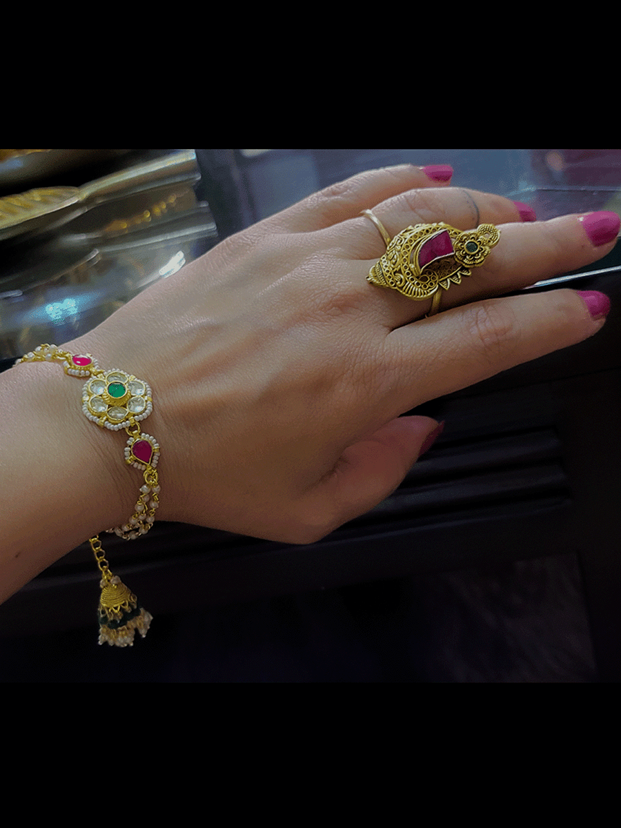 Flower tukdi paachi kundan sister and bhabhi rakhi with jhoomki hanging