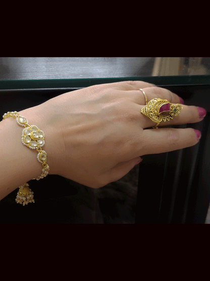 Flower tukdi paachi kundan sister and bhabhi rakhi with jhoomki hanging
